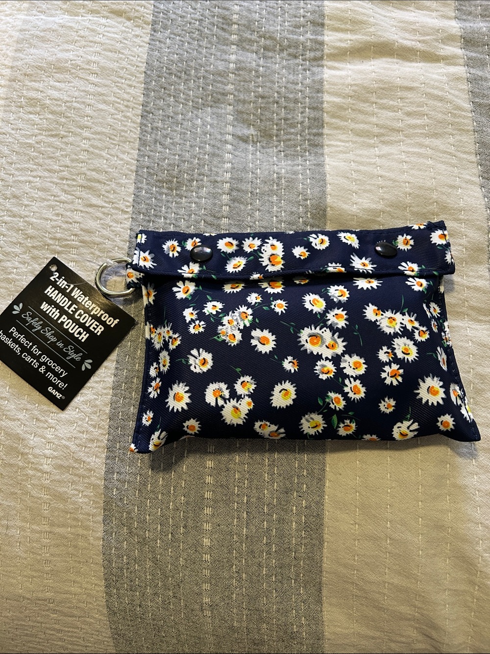 Navy Floral Daisy Waterproof Handle Cover with Pouch